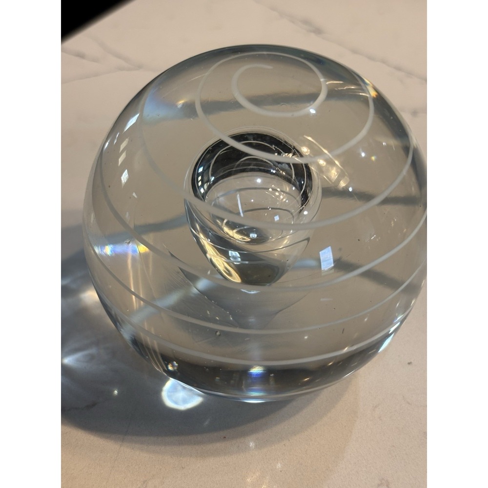 Art Glass Paperweight, Bubble With White Swirl 4"